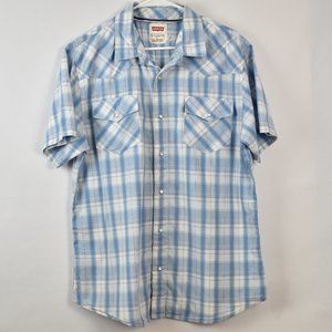 Levi's Men's 100% Cotton Plaid Pearl Snap Button Down Short Sleeve Tee Size L